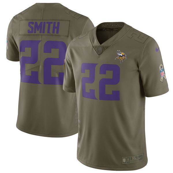 Youth Minnesota Vikings #22 Smith Nike Olive Salute To Service Limited NFL Jerseys->->Youth Jersey
